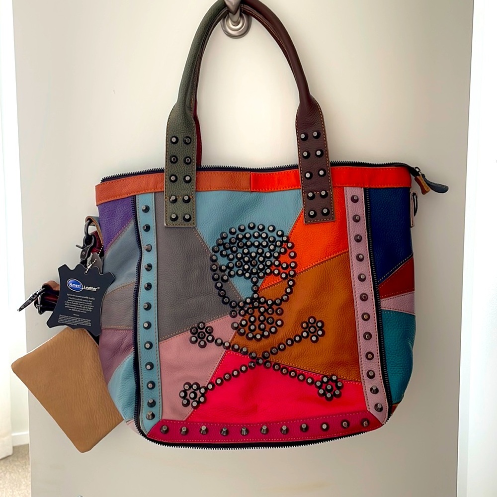 Amerileather tote bag with skull detail